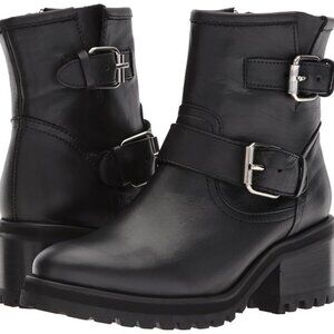 Steve Madden Women's Gain Black Leather Buckle Chunky Heel Boot Size 6